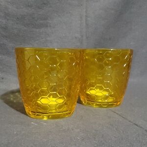 Yellow Honey Chunky Honeycomb Embossed Tealight Voltive Candle Holder Set Of 2